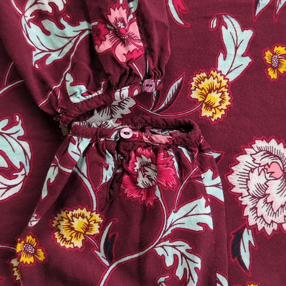 Gap Floral V Open Neck Long Sleeve Blouse S Burgundy Floral - Picture 12 of 14